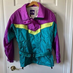 Vintage The North Face Women Ski Jacket - Purple and Teal with Yellow Accents